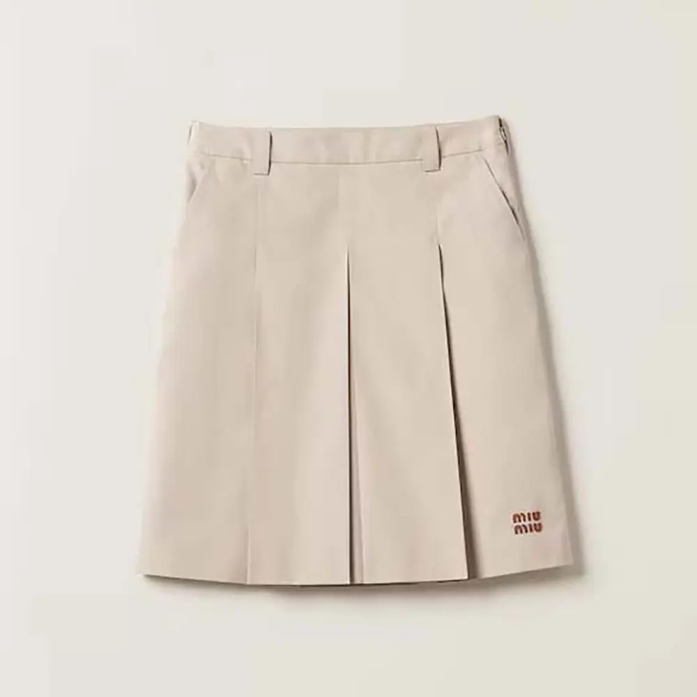 Front view of Miu Miu Women Panama Cotton Skirt in beige