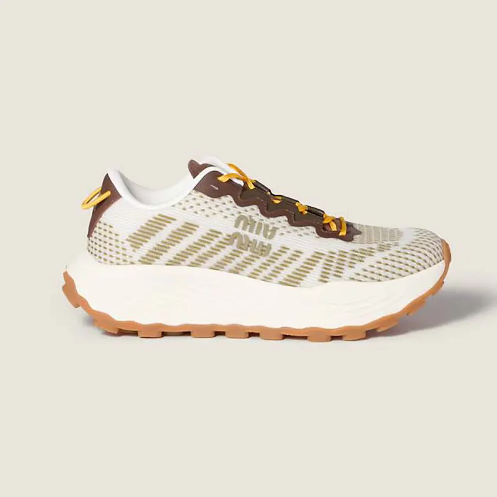 Side profile of Miu Miu Women Technical Fabric Sneakers-Green showing sleek silhouette