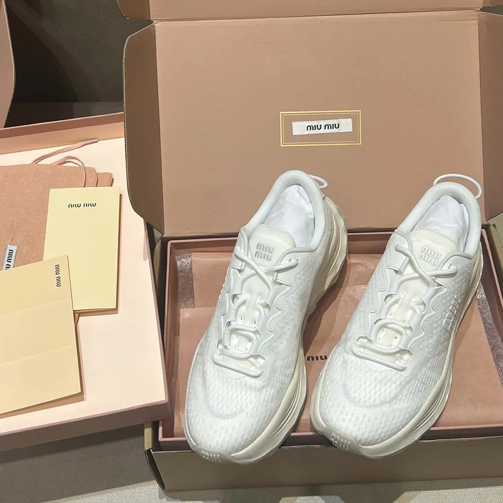Miu Miu Women Technical Fabric Sneakers-White - image 4