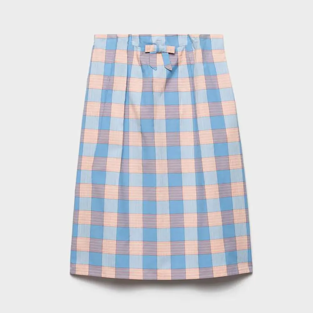 Front view of Prada Women Checked Poplin Midi-skirt showing blue checked pattern