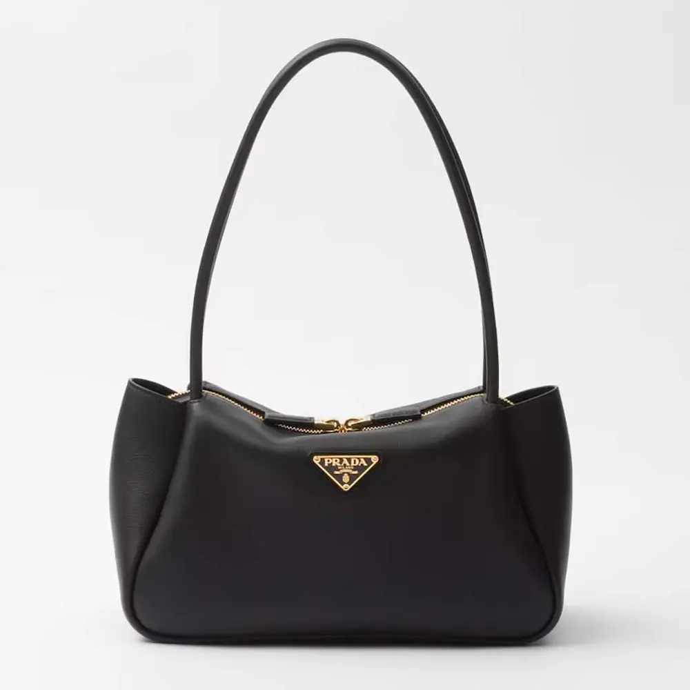 Front view of Prada Women Darling Medium Leather Shoulder Bag-Black