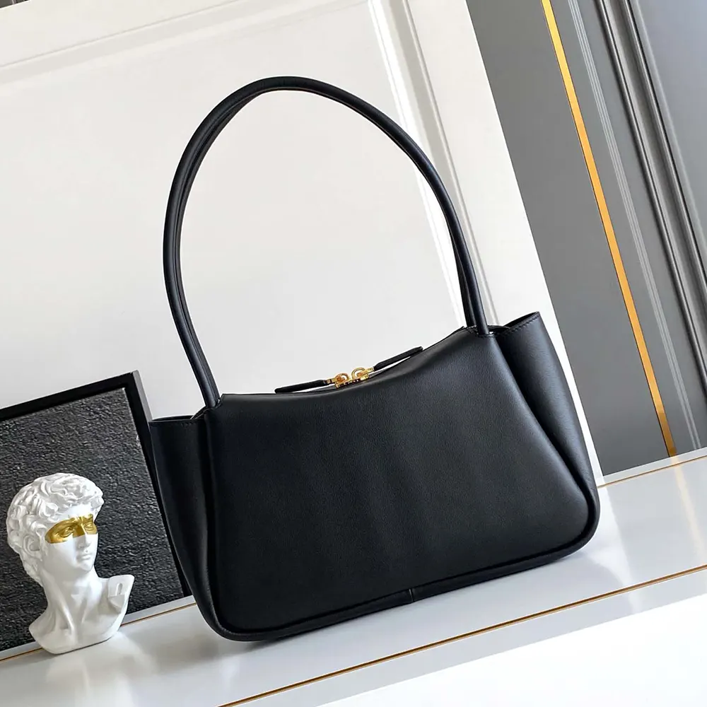 Side angle showing silhouette of Prada Women Darling Medium Leather Shoulder Bag-Black