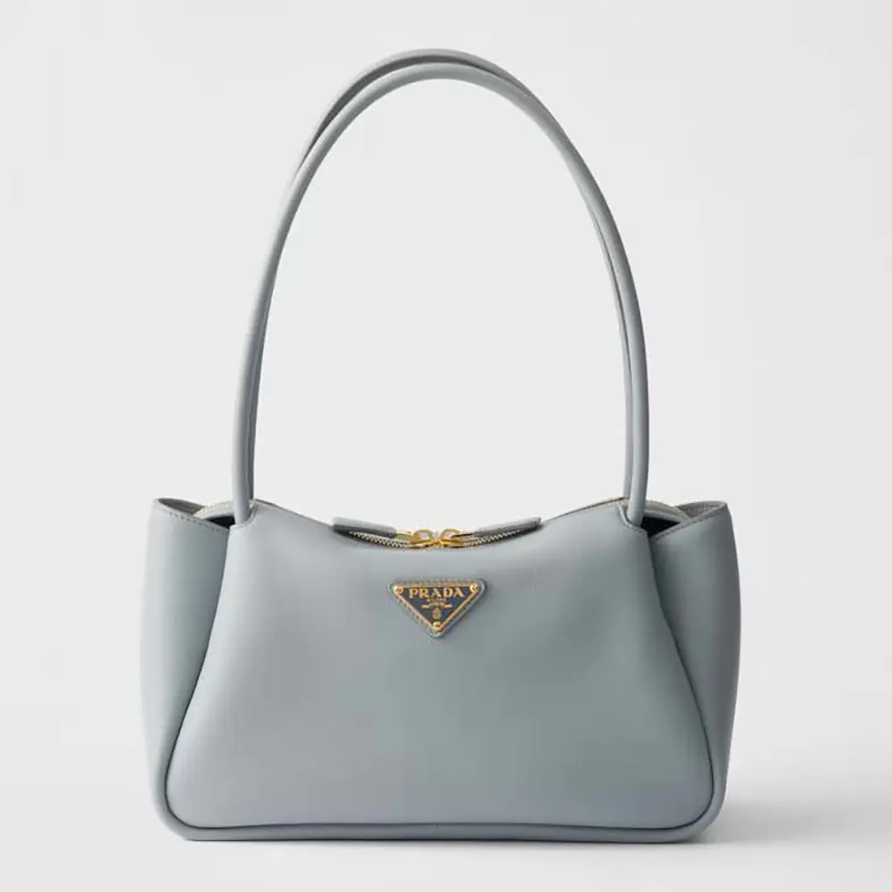 Front view of Prada Women Darling Medium Leather Shoulder Bag-Light Blue