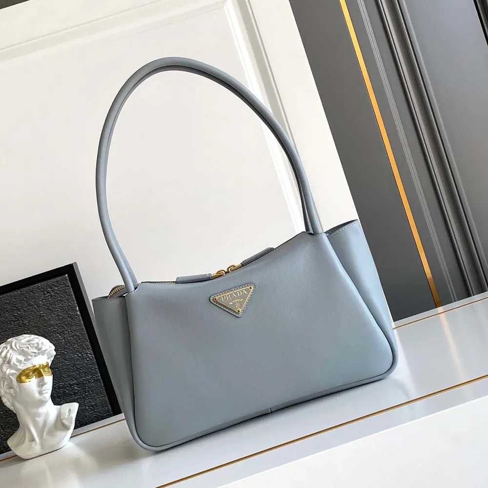 Close-up of silver logo detail on Prada Women Darling shoulder bag