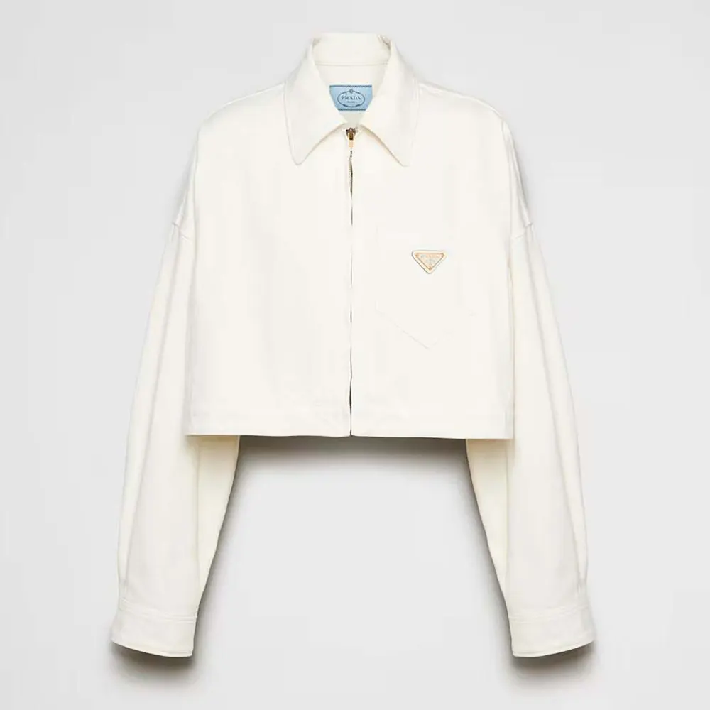 Front view of Prada Women Denim Blouson Jacket in white