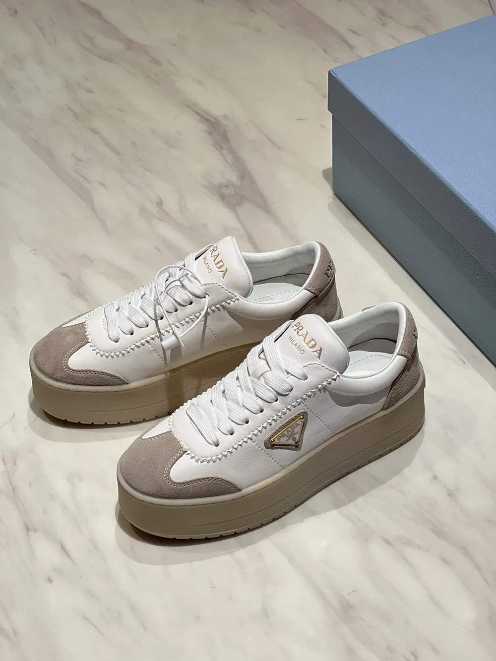 Prada Women Downtown Bold Nappa Leather And Suede Sneakers - image 4
