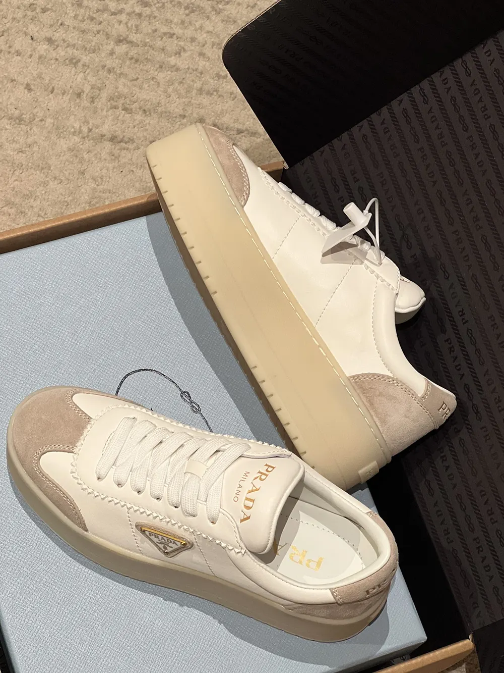 Prada Women Downtown Bold Nappa Leather And Suede Sneakers - image 6
