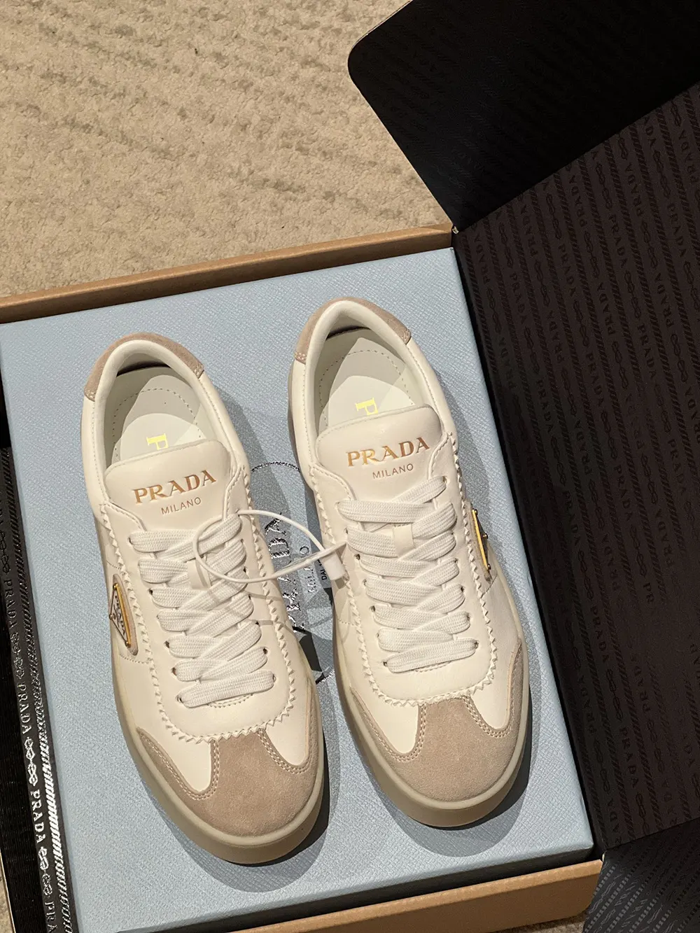 Prada Women Downtown Bold Nappa Leather And Suede Sneakers - image 5