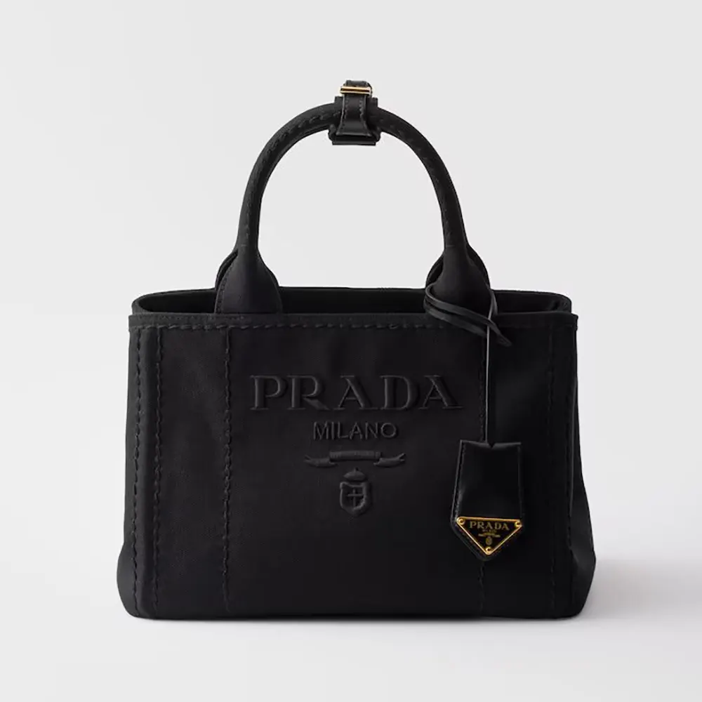 Front angle of Prada Women Jardinière Small Cotton Canvas Handbag-Black