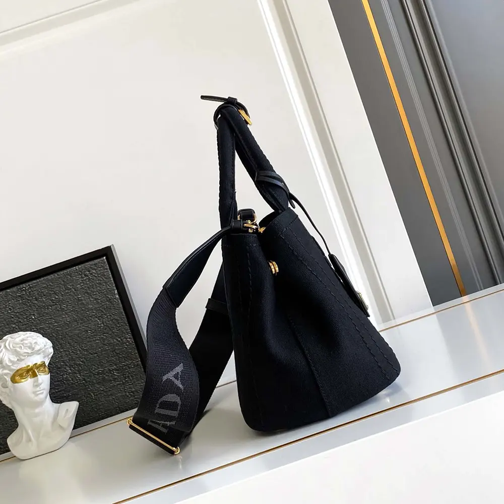 Prada Women Jardinière Small Cotton Canvas Handbag-Black - image 4