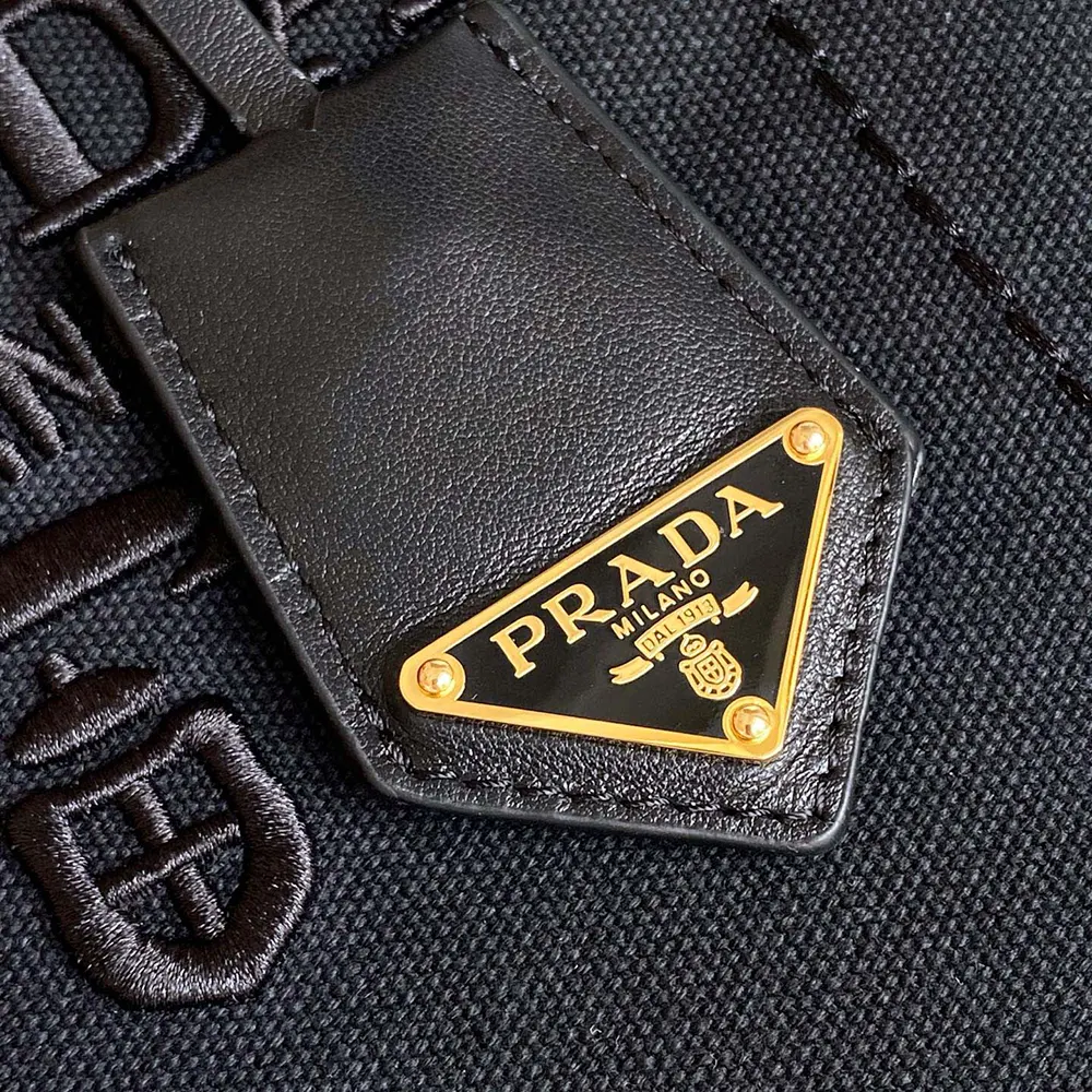 Prada Women Jardinière Small Cotton Canvas Handbag-Black - image 9