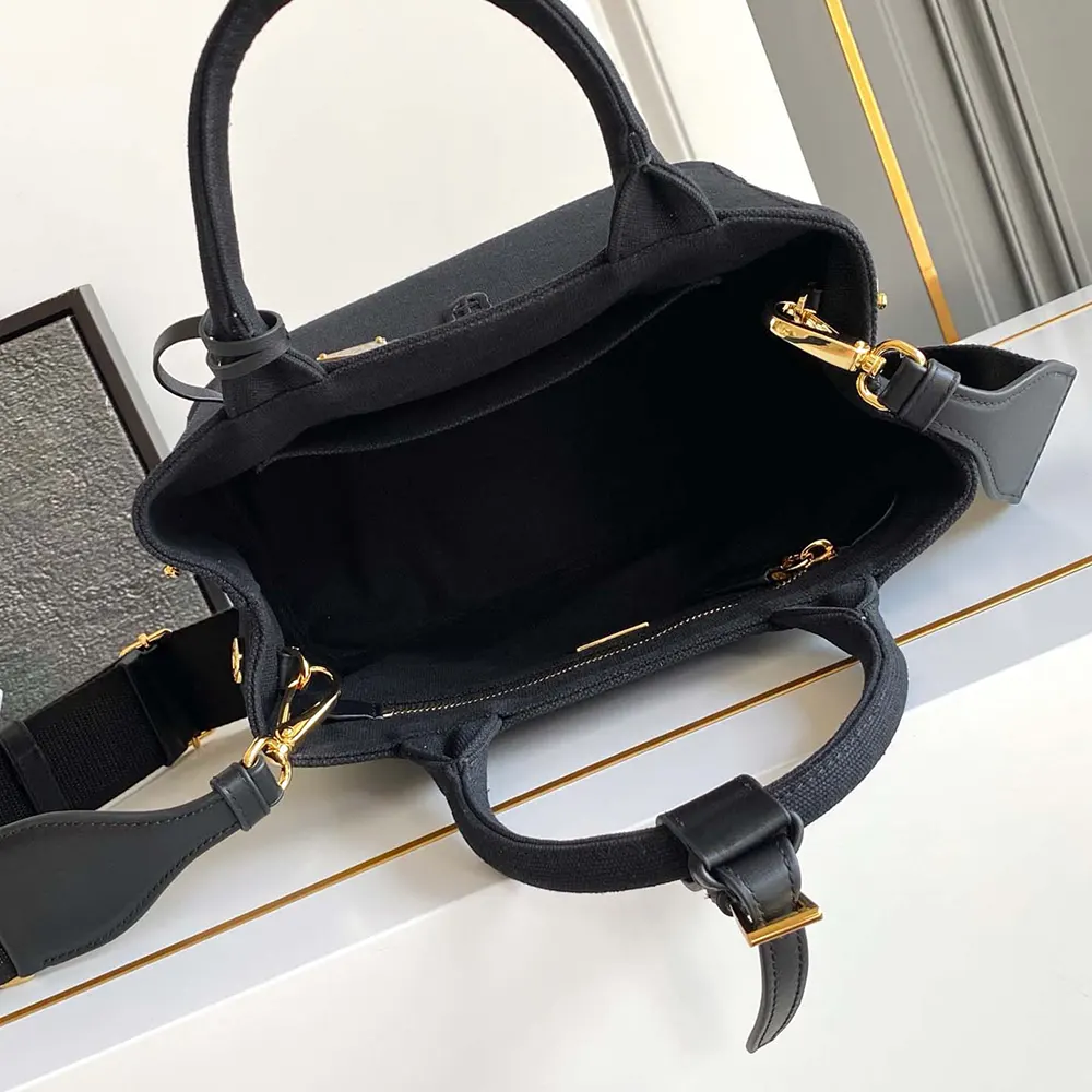 Prada Women Jardinière Small Cotton Canvas Handbag-Black - image 6