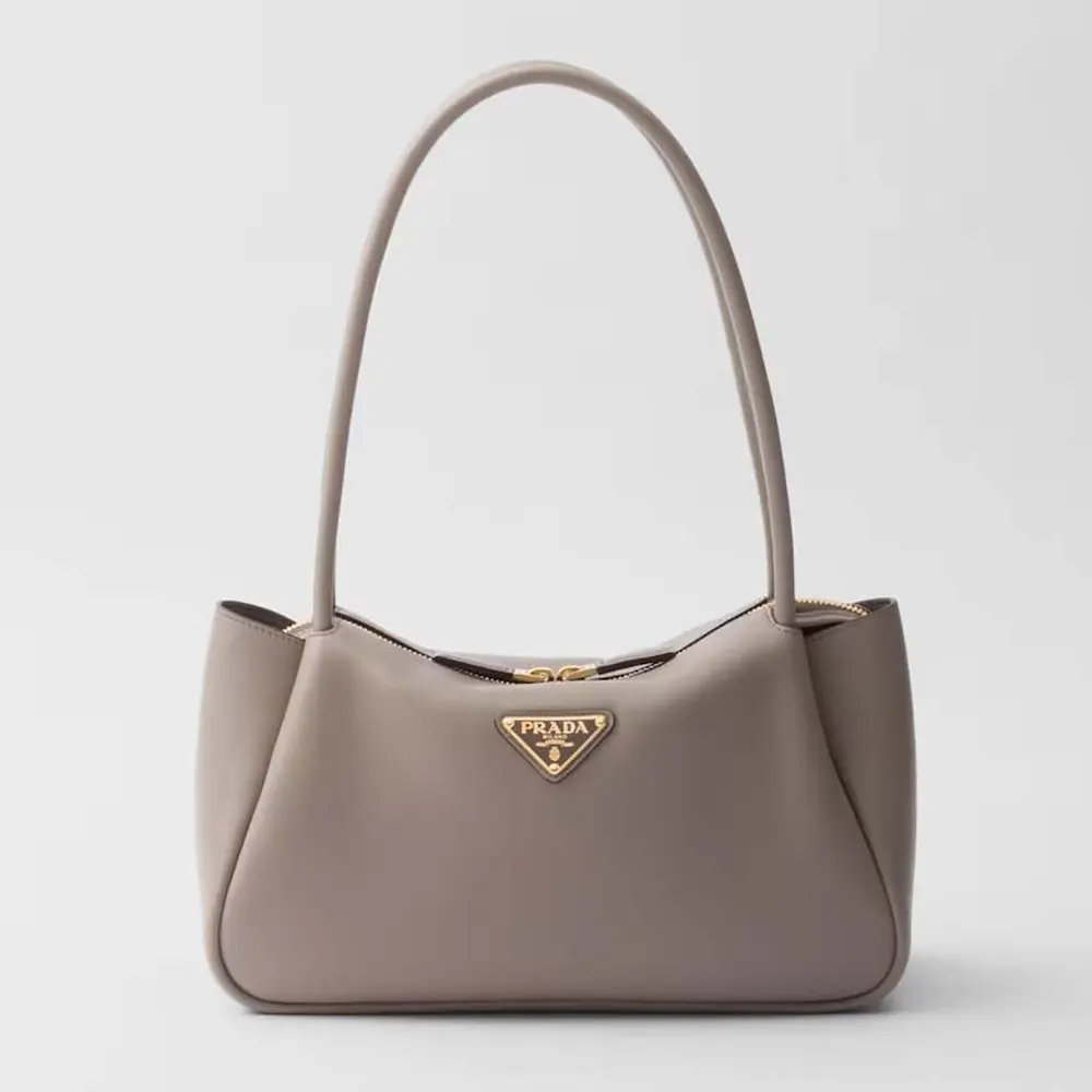 Front view of Prada Women Prada Darling Medium Leather Shoulder Bag-Gray
