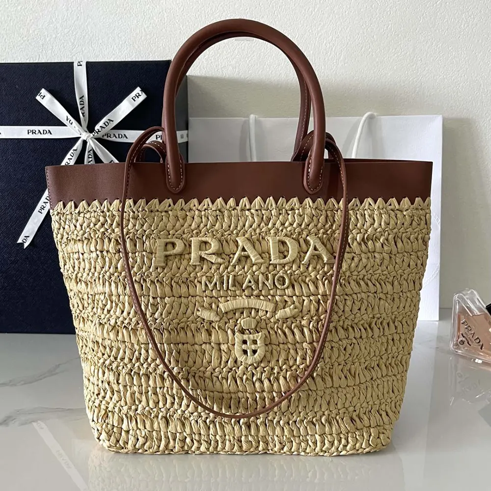 Prada Women Small Crochet and Leather Tote Bag - image 11