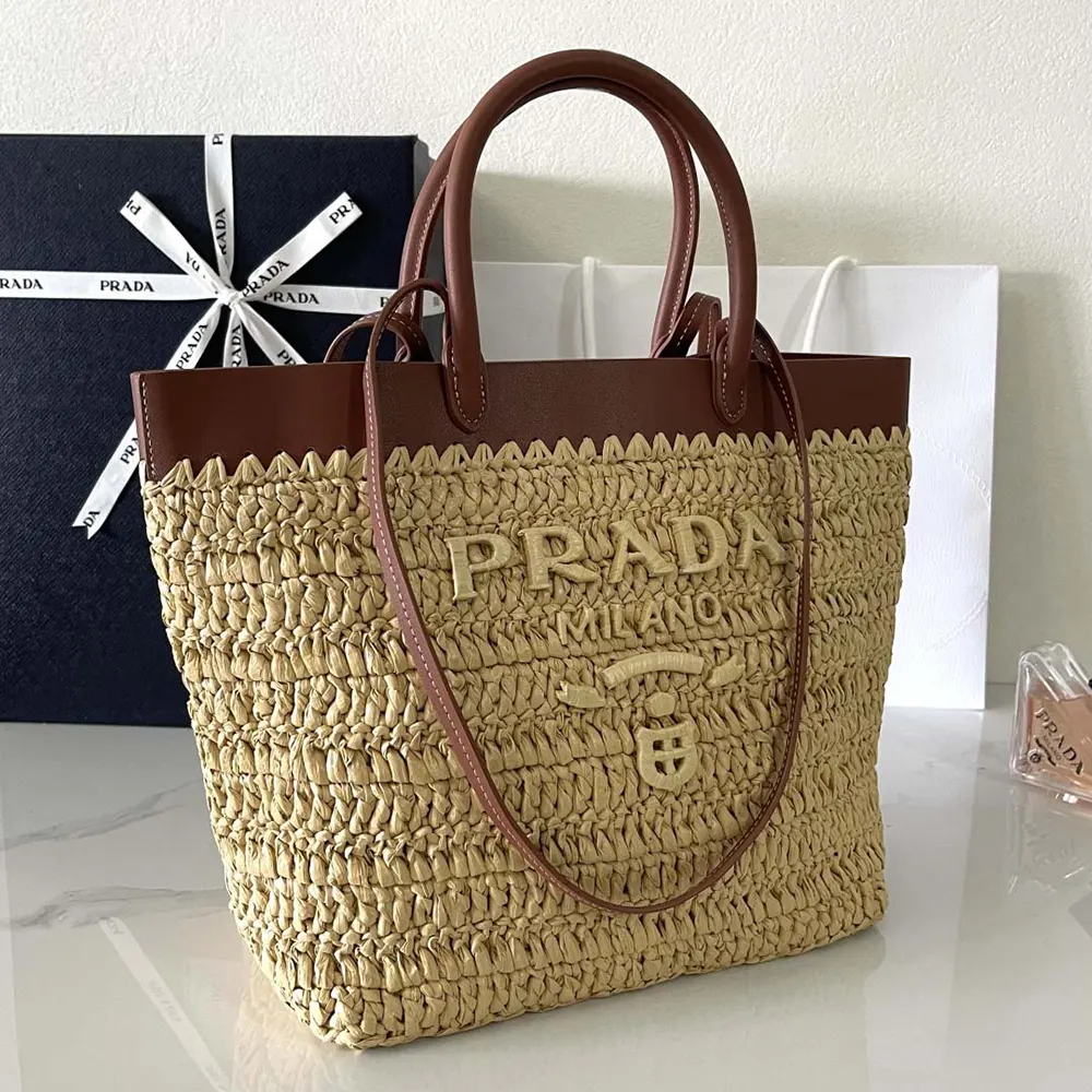 Prada Women Small Crochet and Leather Tote Bag - image 13