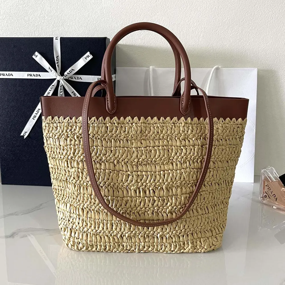 Prada Women Small Crochet and Leather Tote Bag - image 12