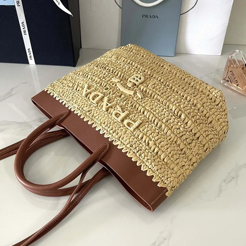 Prada Women Small Crochet and Leather Tote Bag - image 15