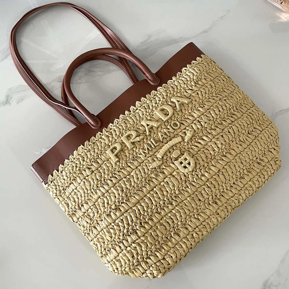 Prada Women Small Crochet and Leather Tote Bag - image 14