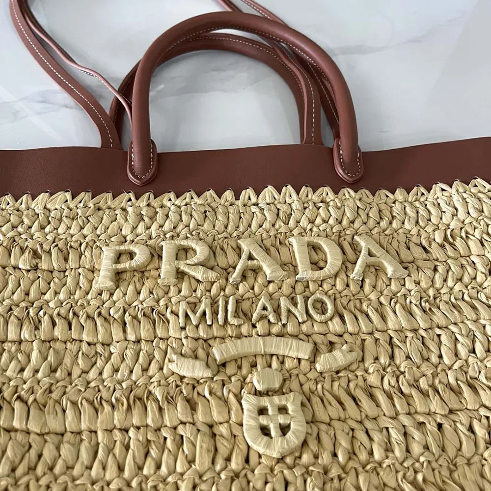 Prada Women Small Crochet and Leather Tote Bag - image 18