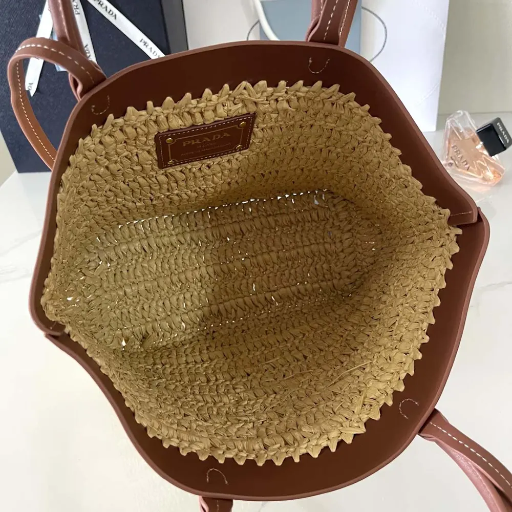 Prada Women Small Crochet and Leather Tote Bag - image 17