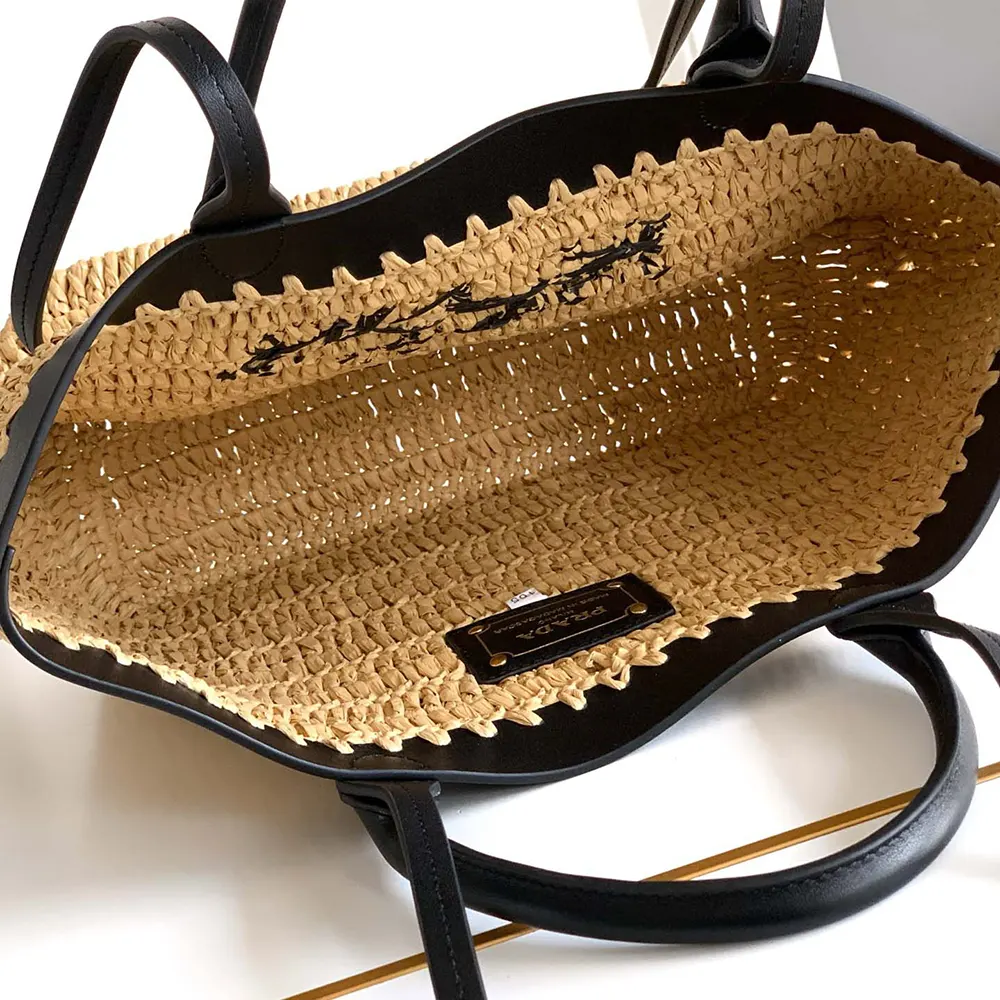 Prada Women Small Crochet and Leather Tote Bag - image 6