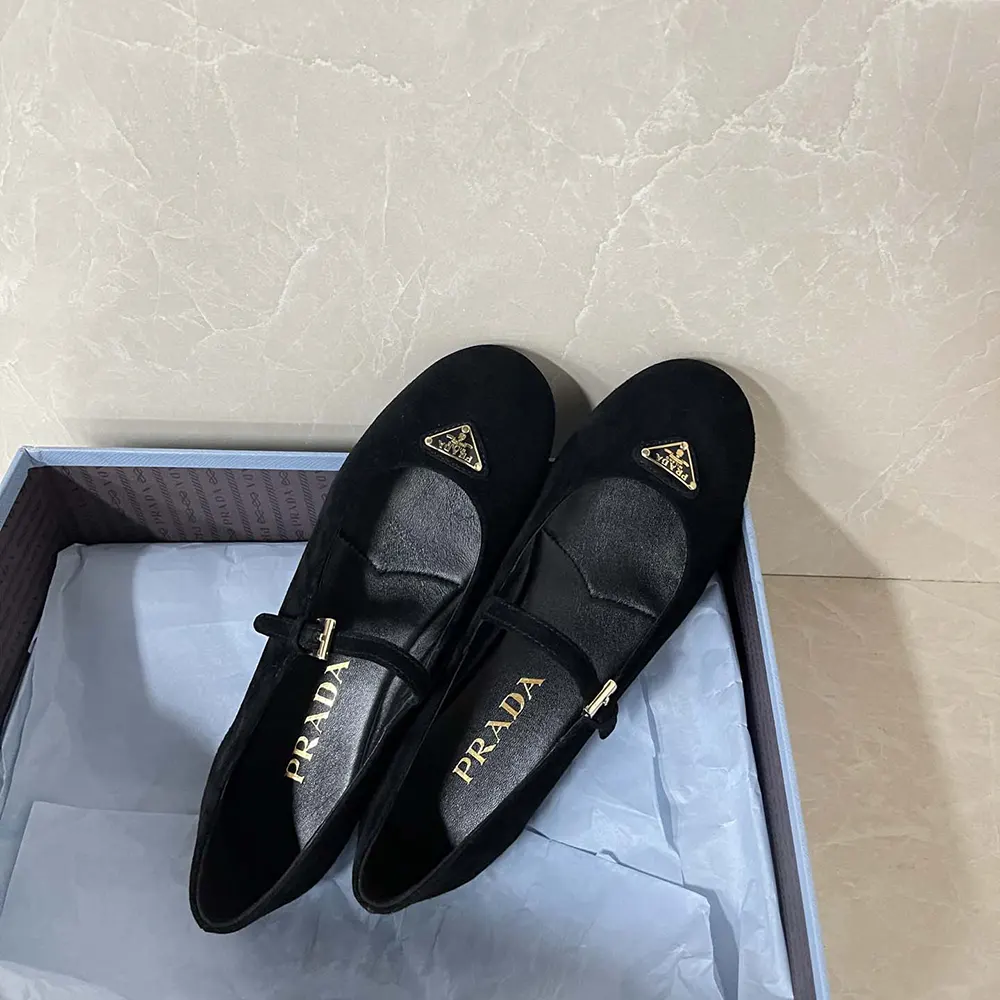 Prada Women Suede Ballerinas-Black - image 4
