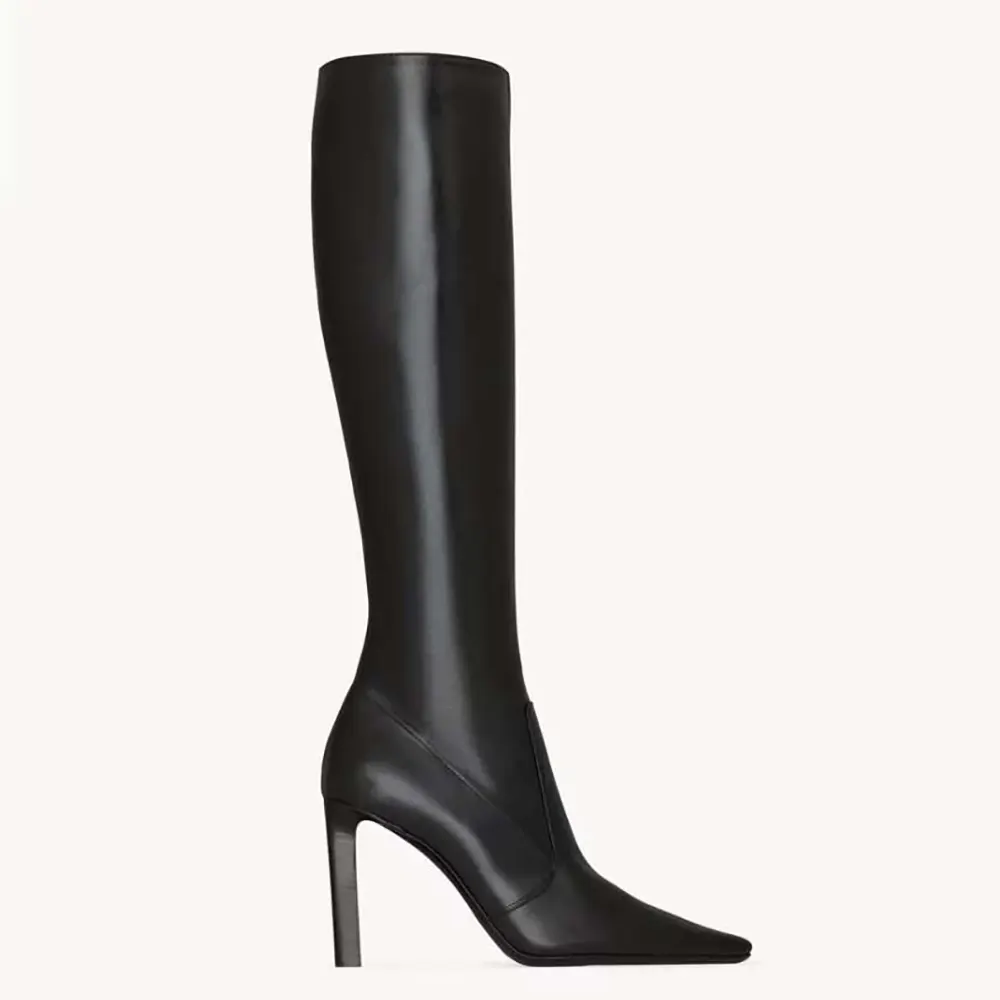 Side view of Saint Laurent YSL Women Francoise Boots In Smooth Leather-Black