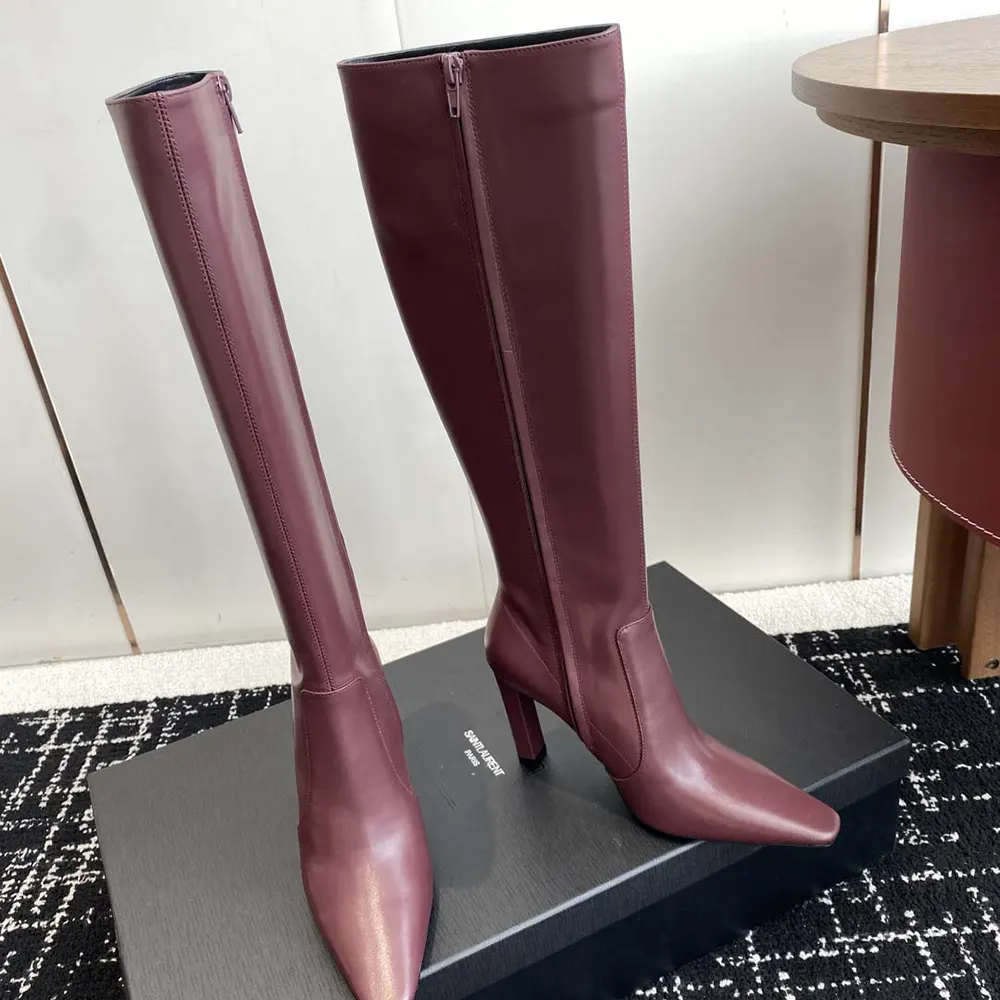 Saint Laurent YSL Women Francoise Boots In Smooth Leather-Maroon - image 4