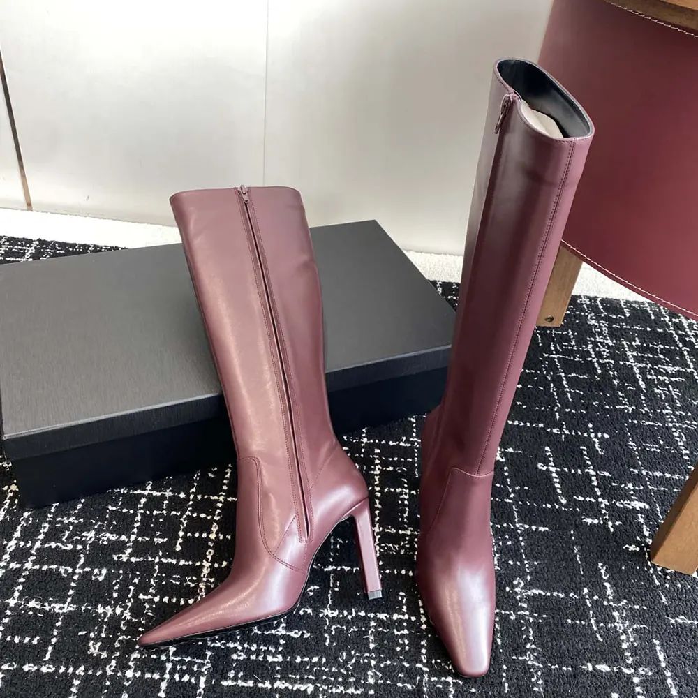 Saint Laurent YSL Women Francoise Boots In Smooth Leather-Maroon - image 6