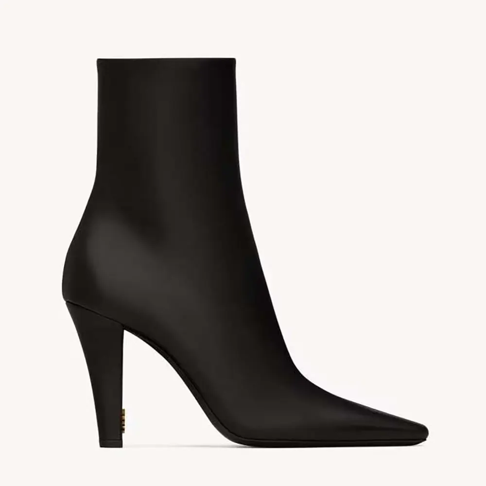 Side view of Saint Laurent YSL Women Jill Booties In Smooth Leather-Black