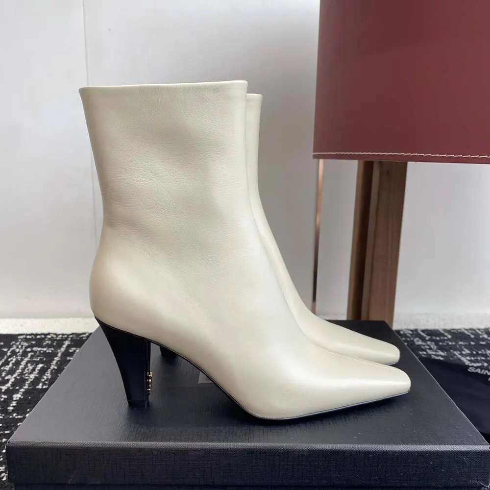 Saint Laurent YSL Women Jill Booties In Smooth Leather-White - image 8