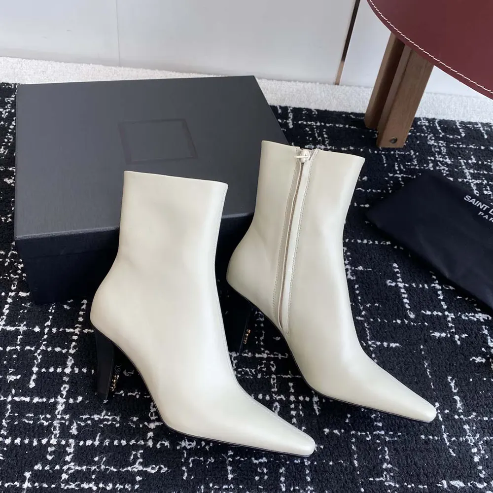 Saint Laurent YSL Women Jill Booties In Smooth Leather-White - image 5