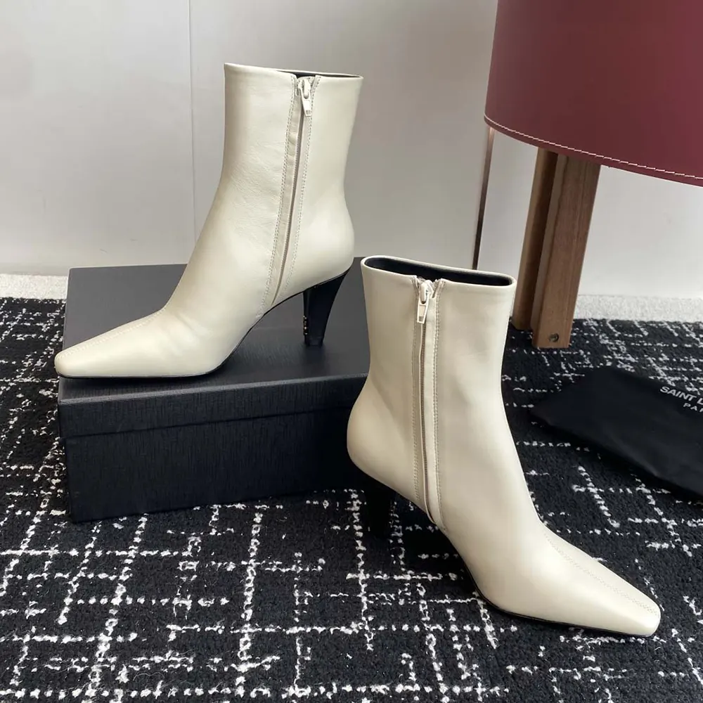Saint Laurent YSL Women Jill Booties In Smooth Leather-White - image 6