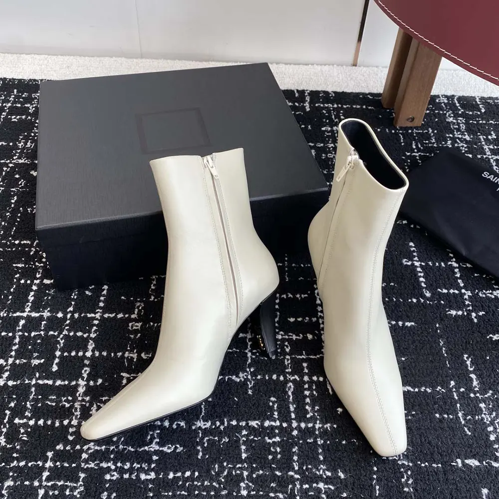 Saint Laurent YSL Women Jill Booties In Smooth Leather-White - image 4