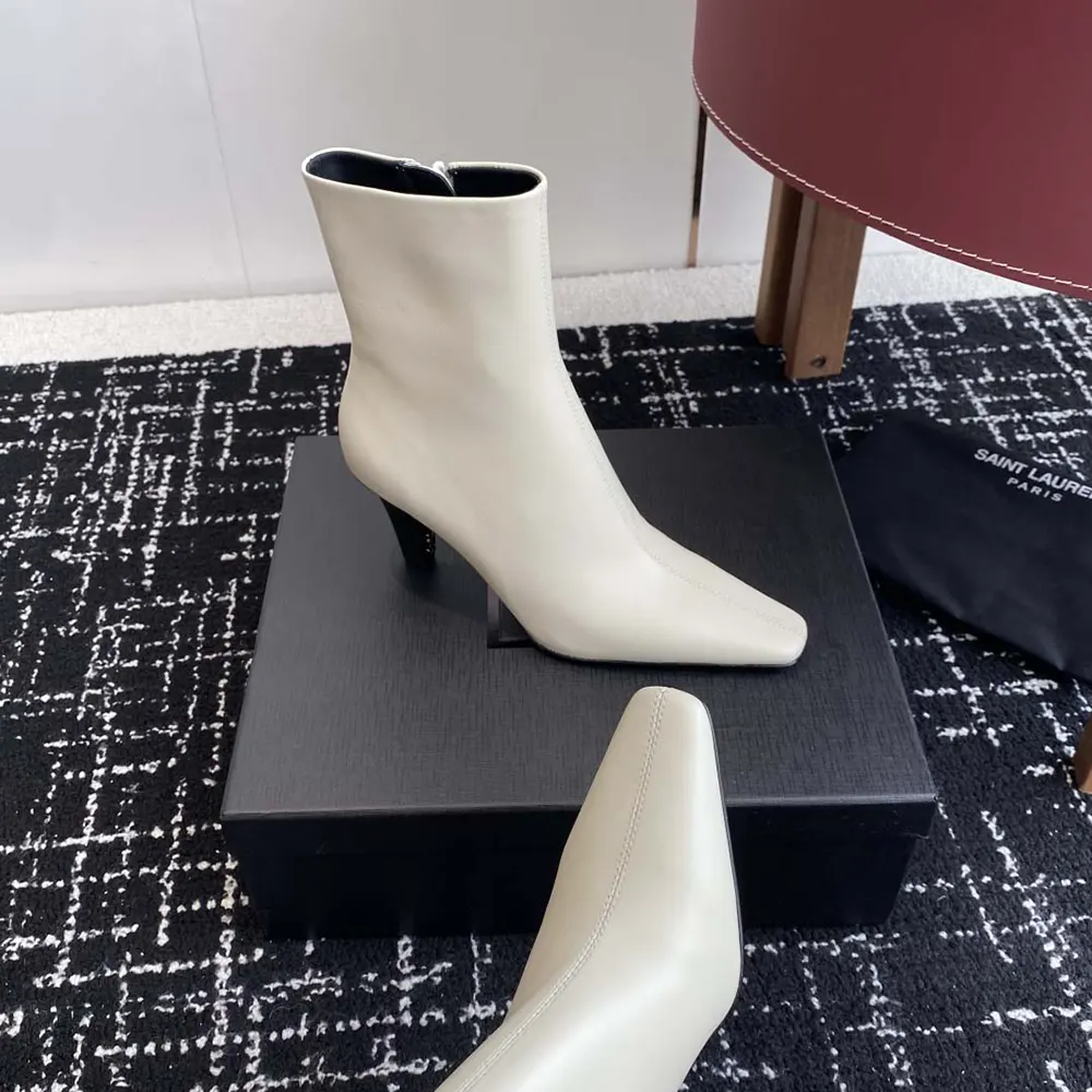 Saint Laurent YSL Women Jill Booties In Smooth Leather-White - image 7
