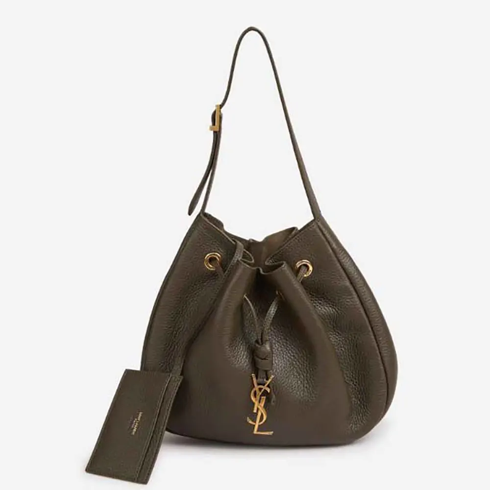 Side angle showing grained leather texture of Saint Laurent YSL Paris VII Hobo