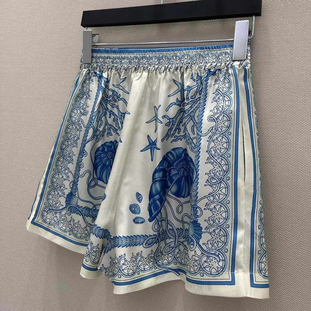 Versace Women Underwater Barocco Cotton Shorts-Blue - image 4
