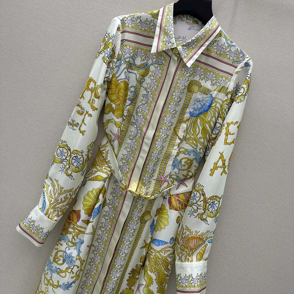 Versace Women Underwater Barocco Silk Midi Shirt Dress - image 4