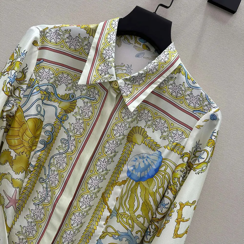 Versace Women Underwater Barocco Silk Midi Shirt Dress - image 5