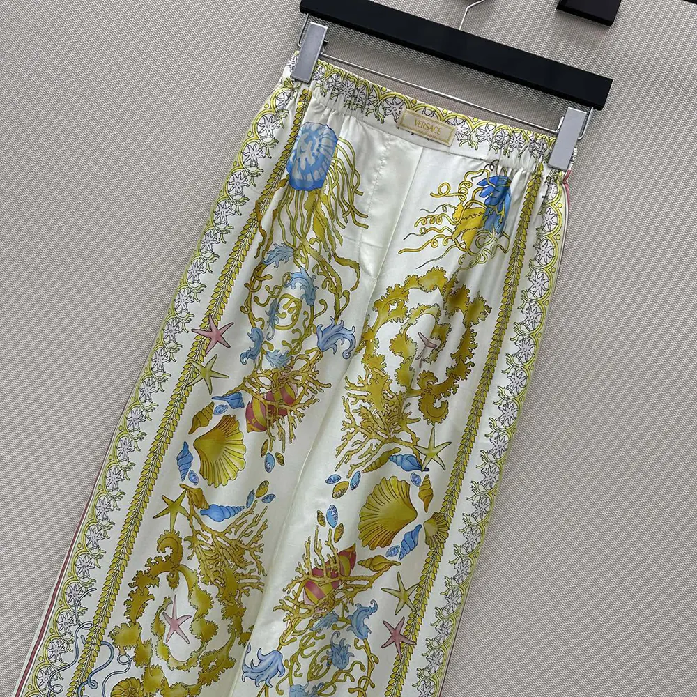 Versace Women Underwater Barocco Silk Pants-Yellow - image 5