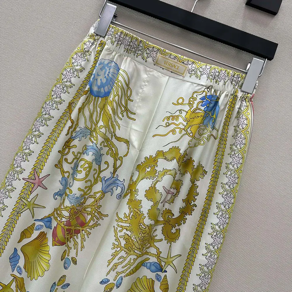 Versace Women Underwater Barocco Silk Pants-Yellow - image 4