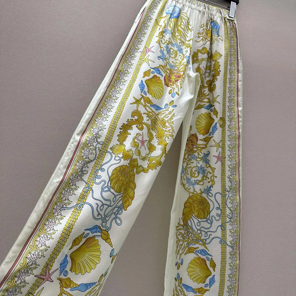 Versace Women Underwater Barocco Silk Pants-Yellow - image 6