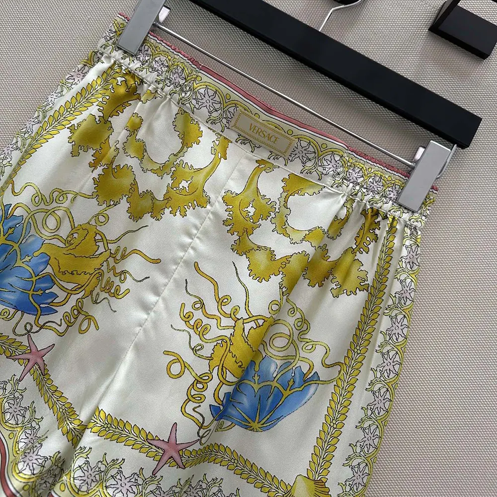 Versace Women Underwater Barocco Silk Shorts-Yellow - image 5