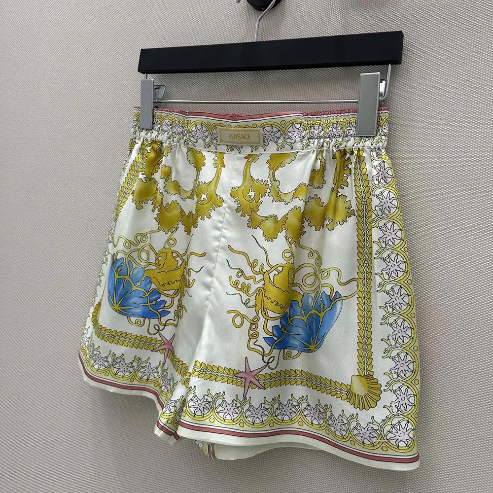 Versace Women Underwater Barocco Silk Shorts-Yellow - image 4