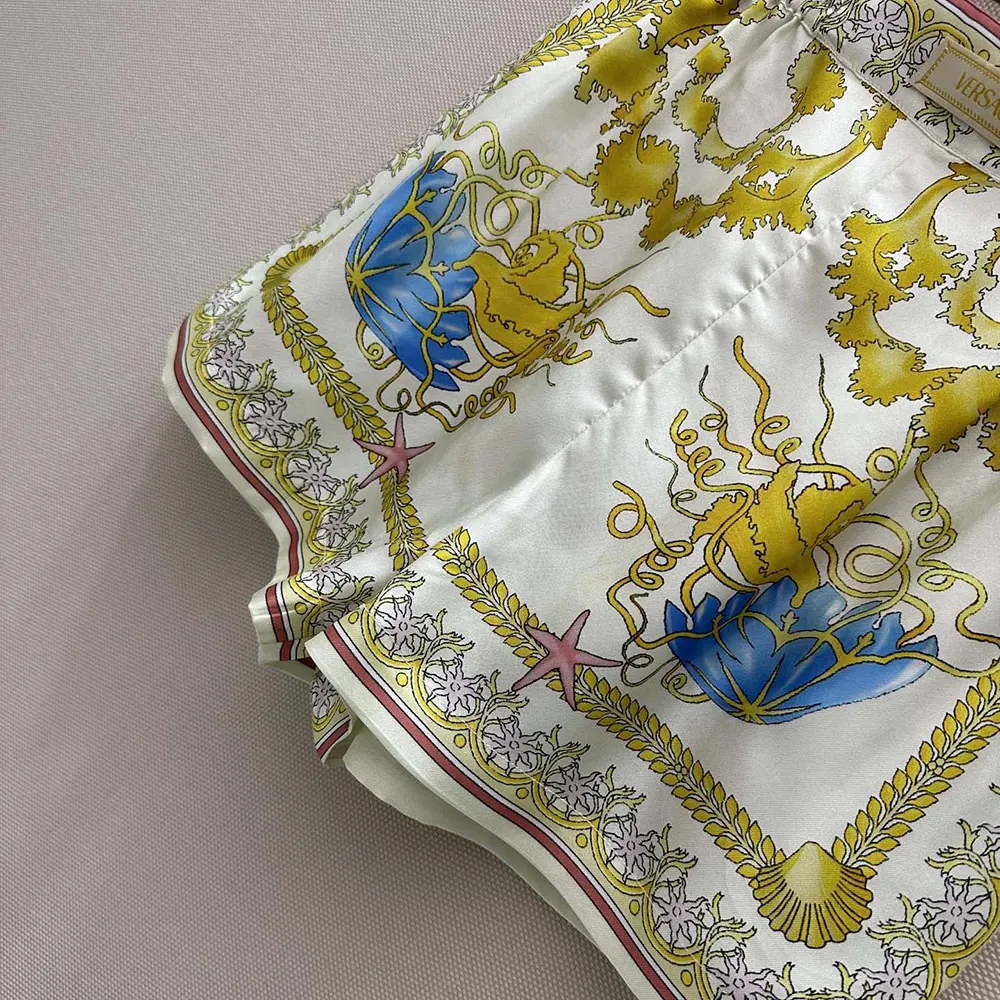 Versace Women Underwater Barocco Silk Shorts-Yellow - image 9