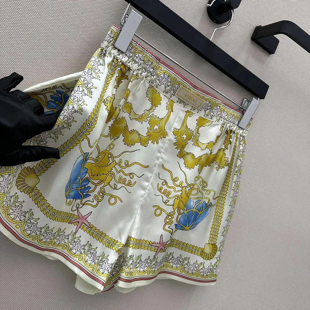 Versace Women Underwater Barocco Silk Shorts-Yellow - image 8