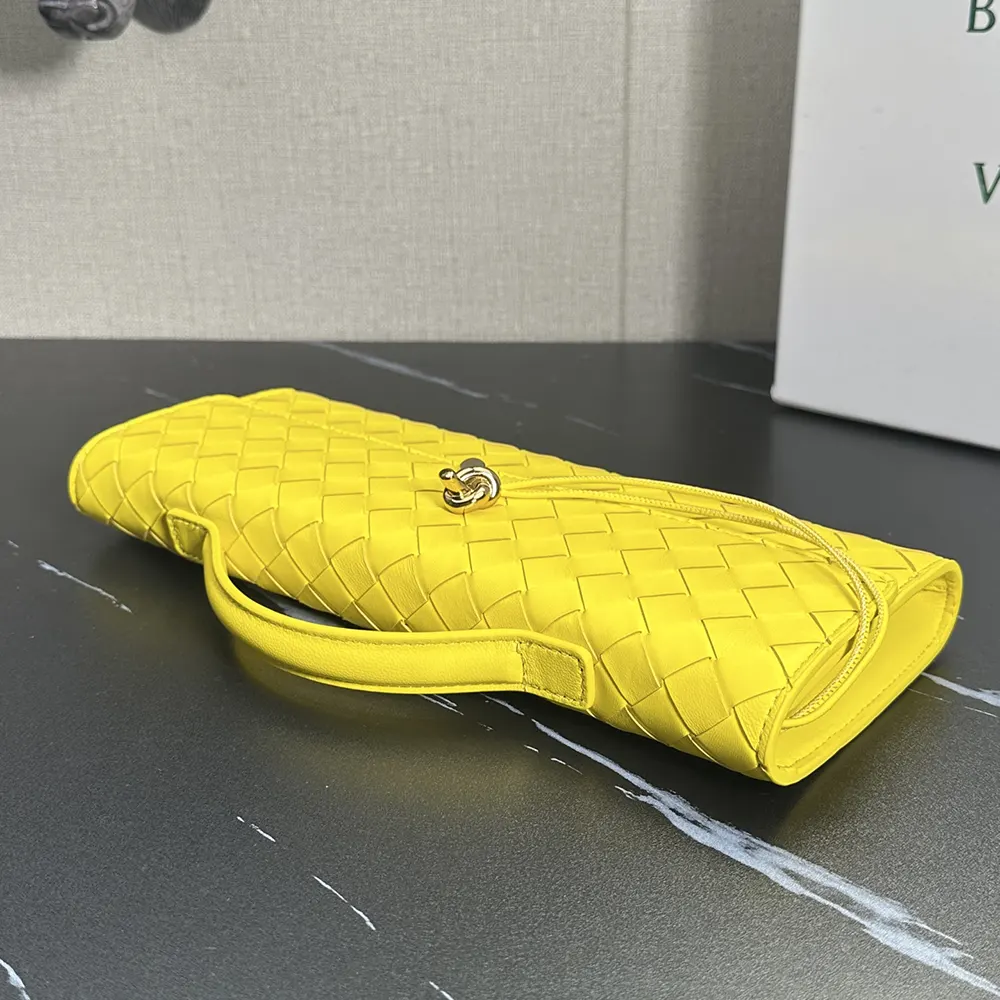Bottega Veneta Women Andiamo Clutch in Intrecciato Leather-Yellow - image 8