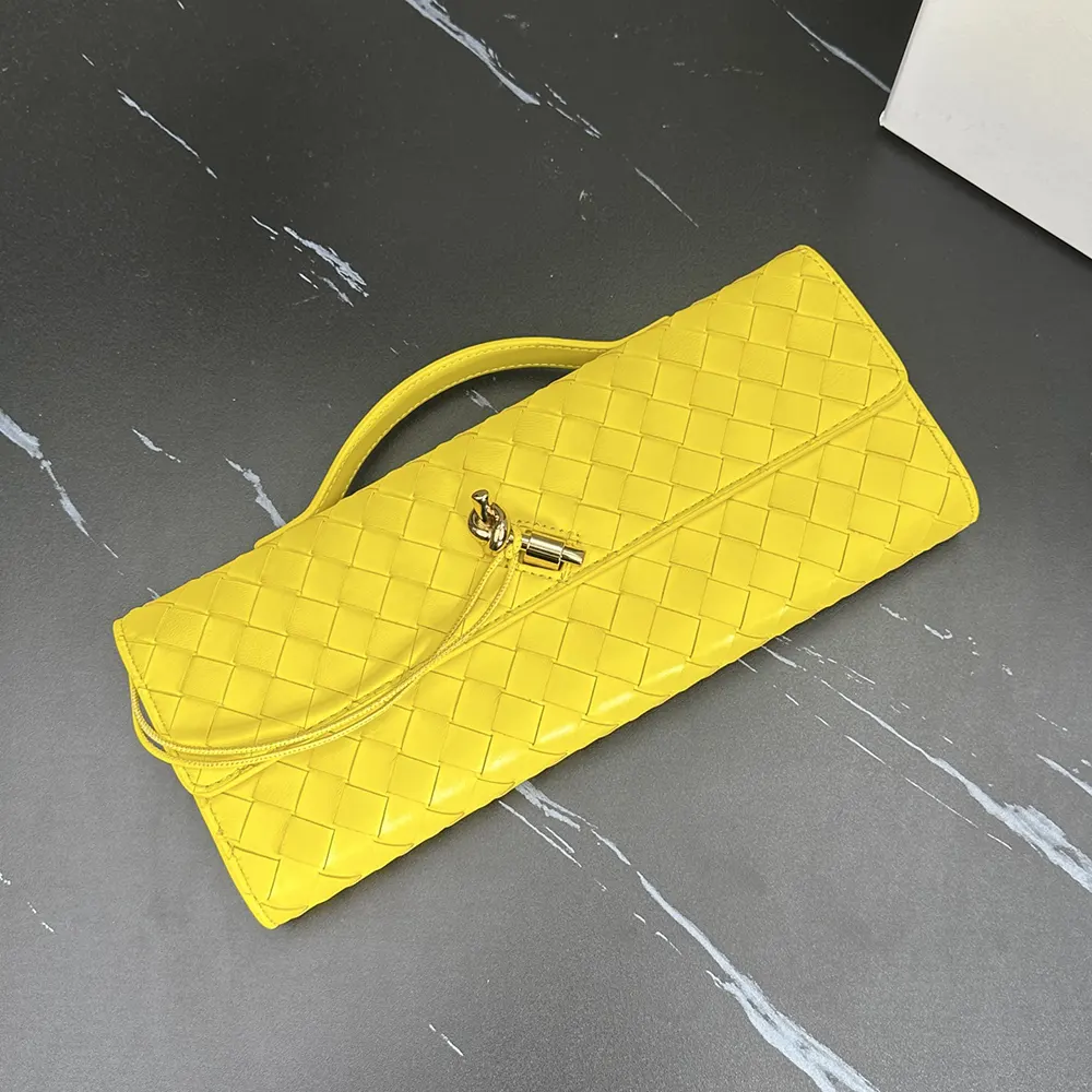 Bottega Veneta Women Andiamo Clutch in Intrecciato Leather-Yellow - image 6