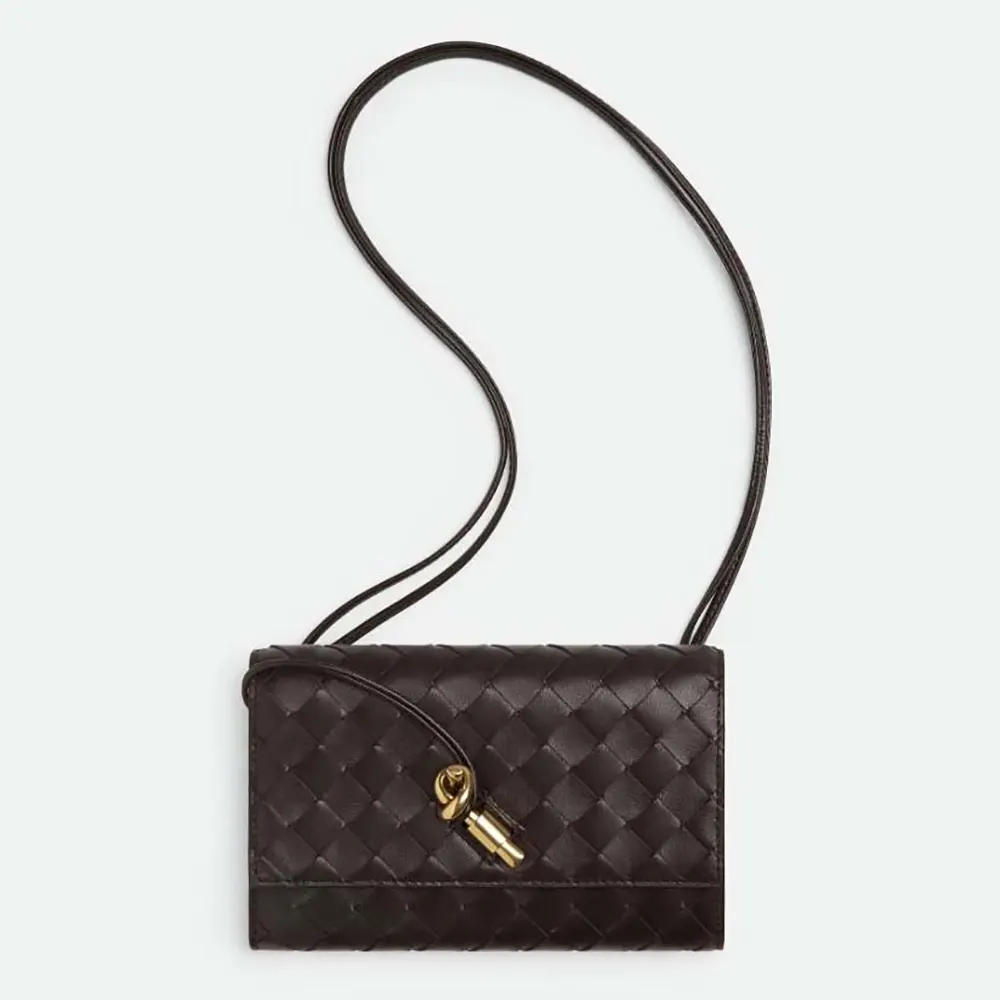 Front view of Bottega Veneta Women Andiamo Pouch-Bordeaux showing intrecciato detail