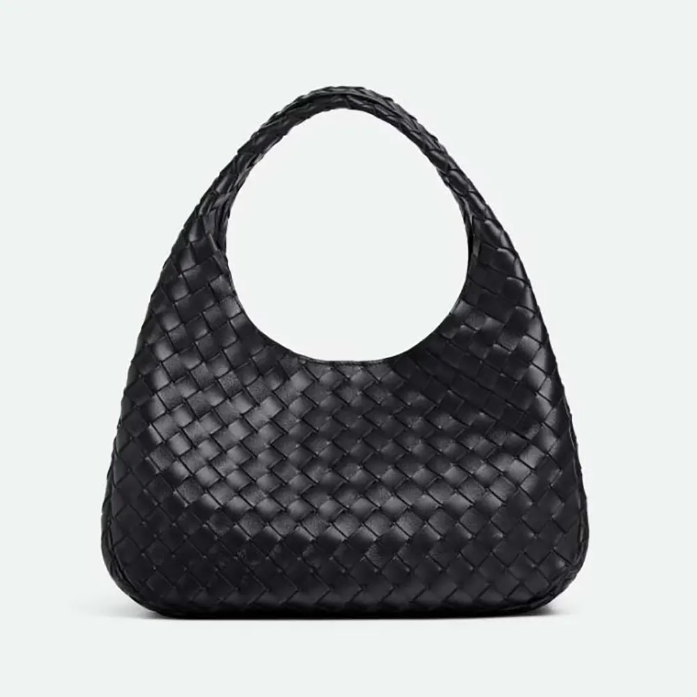 Front view of Bottega Veneta Women Medium Campana-Black bag